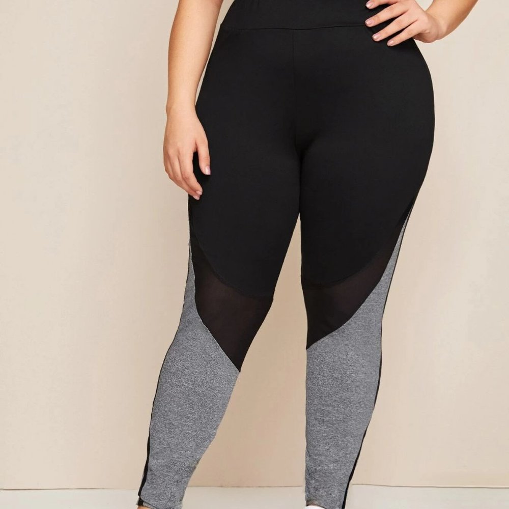 Plus Mesh Insert Colorblock Leggings